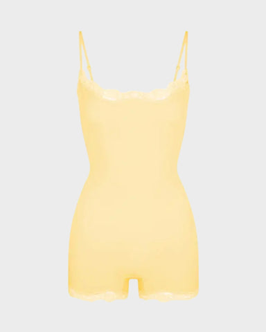 Lace-Trim Sculpting Playsuit in Solid & Animal Prints